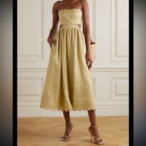 Zimmermann Jude Scallop Midi Linen Dress Size 1 Color Tan